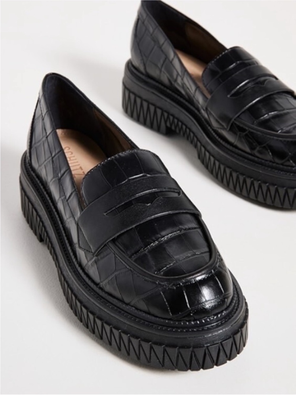 Schutz Black Crocodile Chunky Loafer